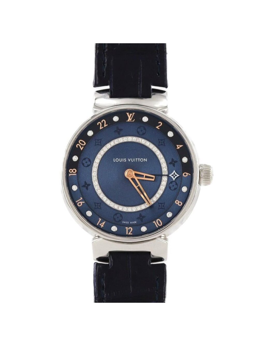 Louis Vuitton Tambour Moon Dual Time SS Quartz Watch